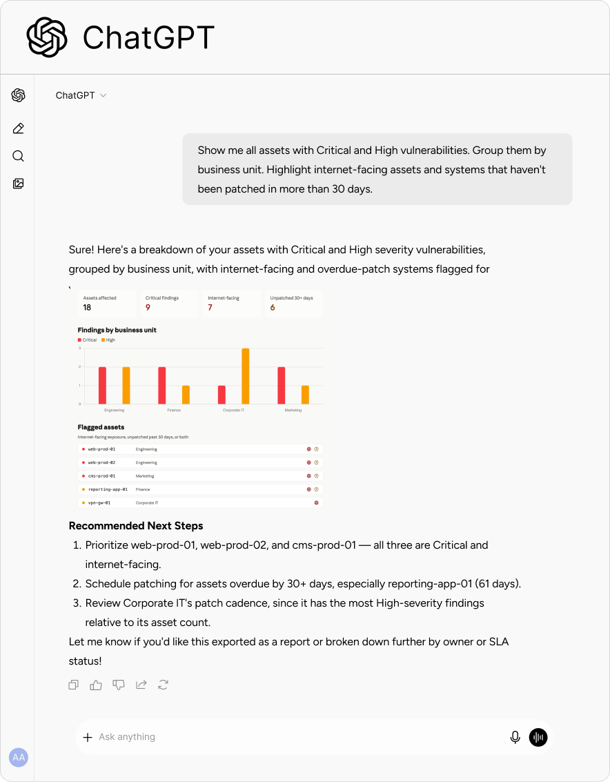 ChatGPT querying Securin MCP